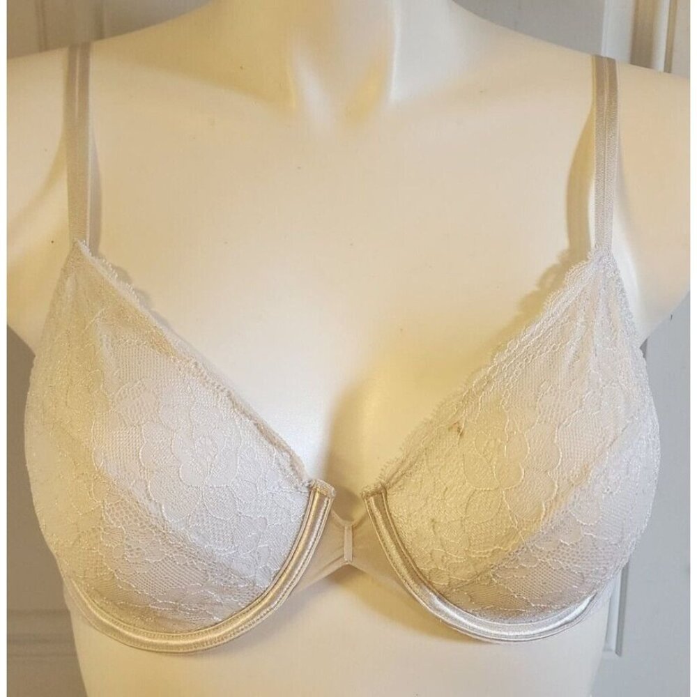 Vassarette Luxe Lace Unlined Underwire Full Coverage White 75117 Size 36D